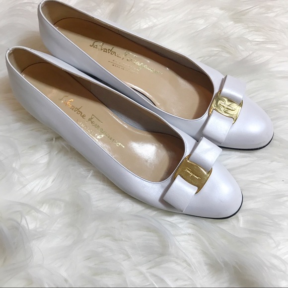 Salvatore Ferragamo Shoes - Salvatore Ferragamo White Pearl Vara Bow Pump